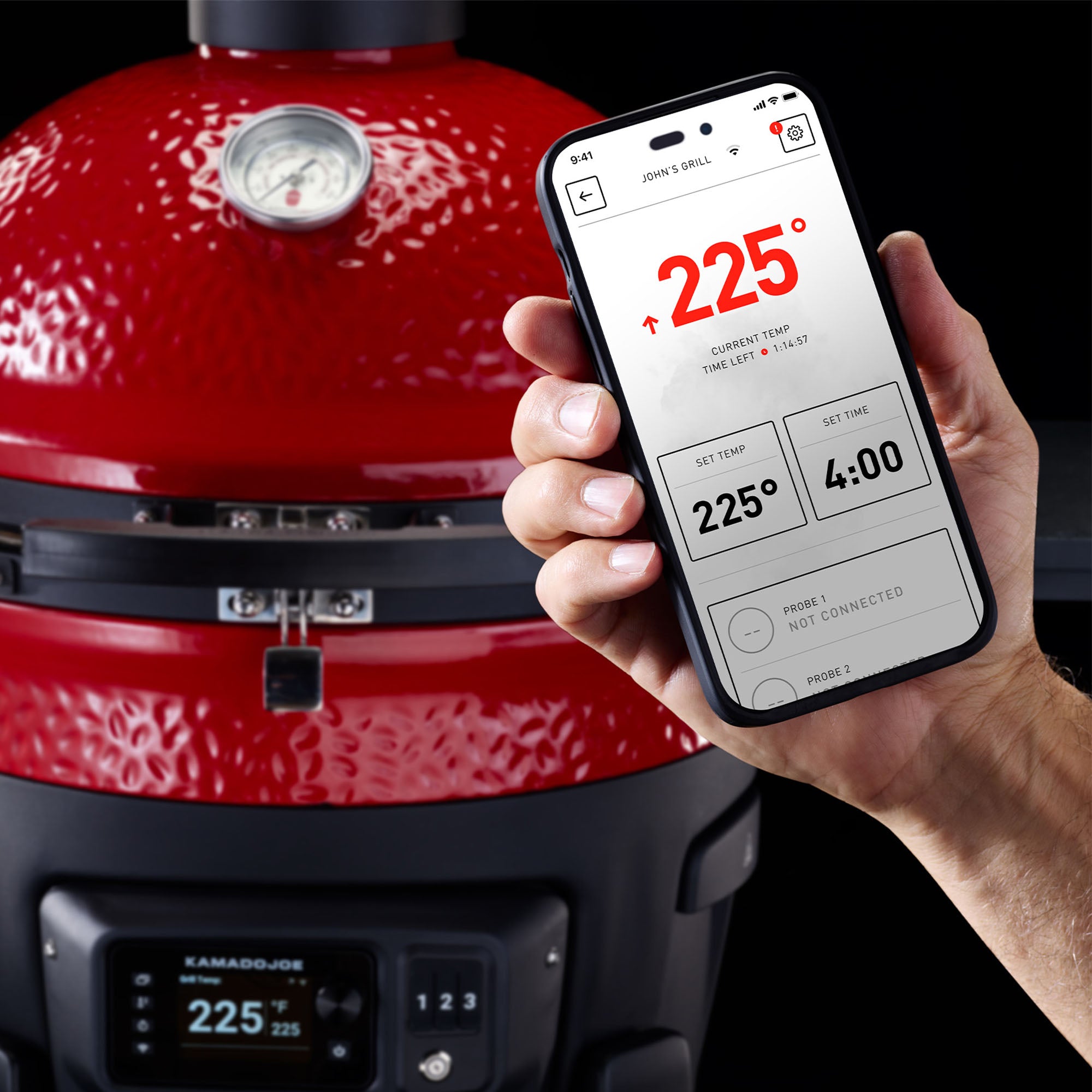 L'application mobile du Kamado Joe Big Joe Konnected Joe règle et surveille la température du barbecue à distance par wifi