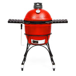 Barbecue kamado au charbon en céramique Kamado Joe Classic Joe II rouge sur chariot à roues avec tablettes latérales
