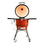 Kamado Joe Classic Joe II couvercle ouvert montrant la chambre de combustion en céramique