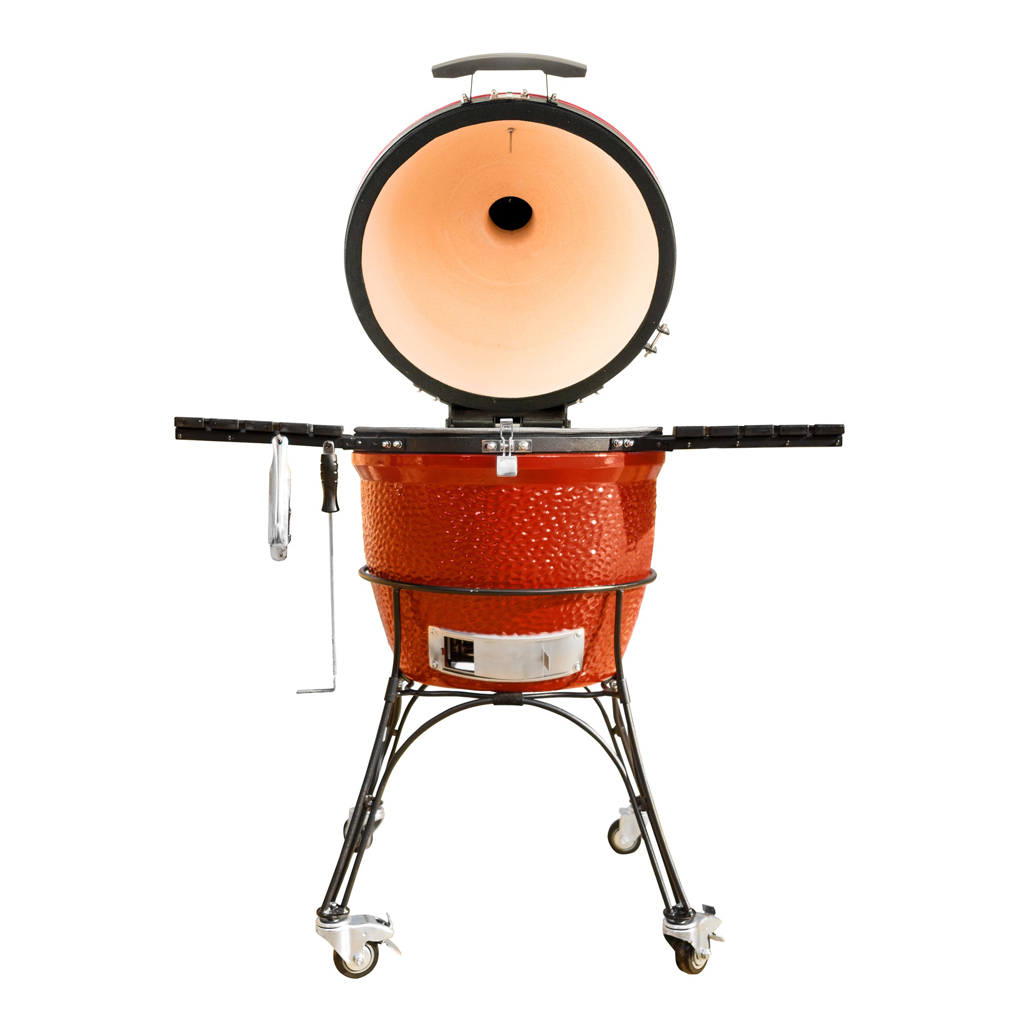 Kamado Joe Classic Joe II couvercle ouvert montrant la chambre de combustion en céramique