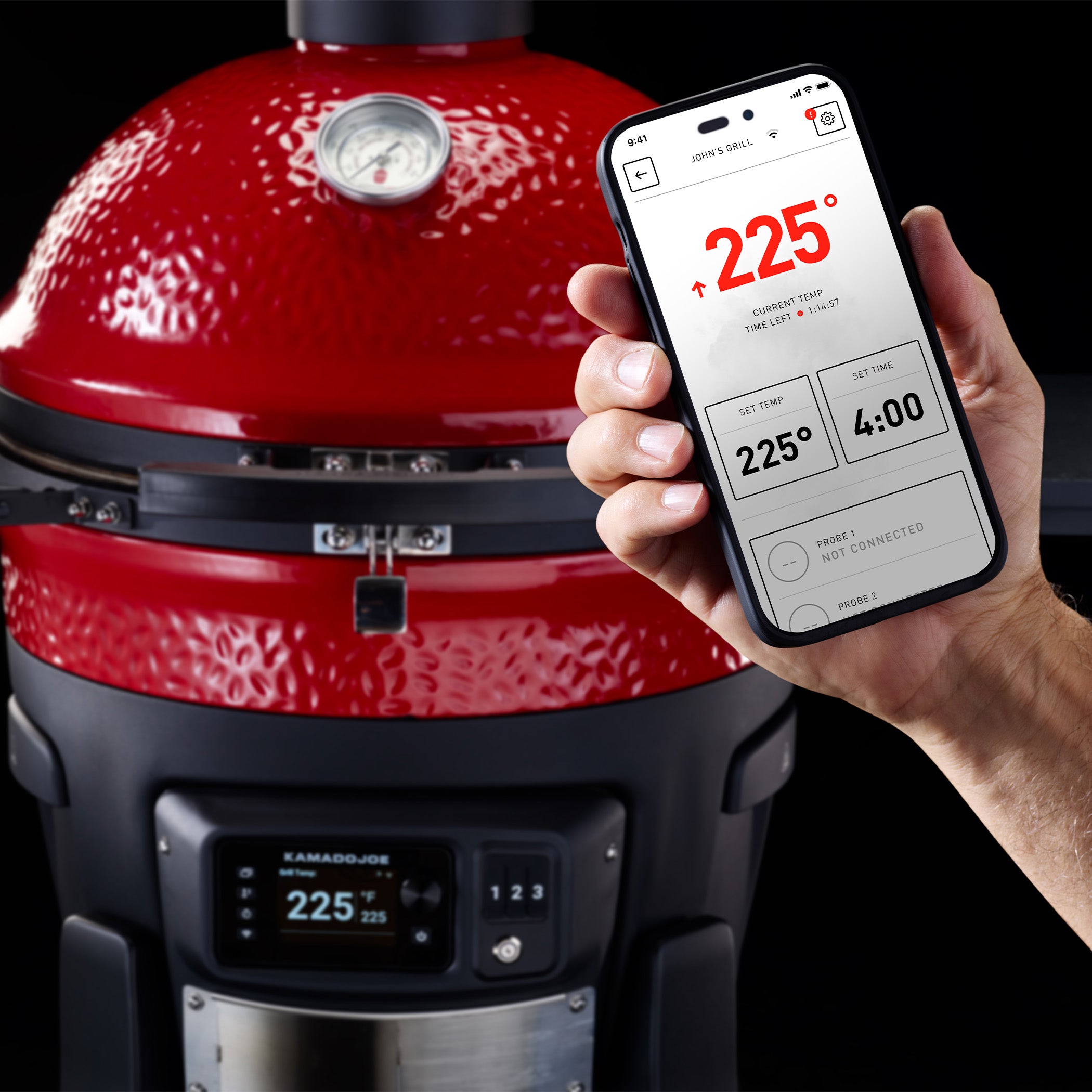 L'application mobile du Kamado Joe Konnected Joe règle et surveille la température du barbecue à distance par wifi