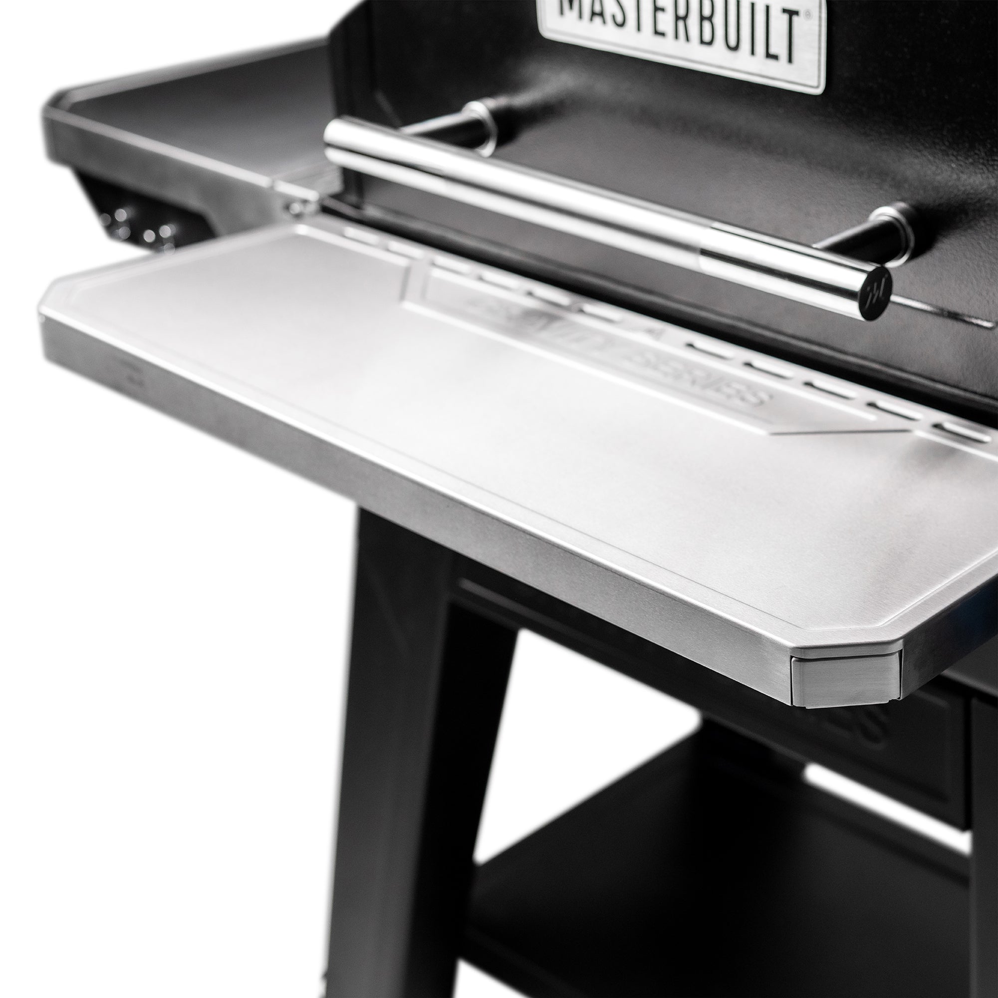 Tablette avant rabattable en acier inoxydable du Masterbuilt Gravity Series XT